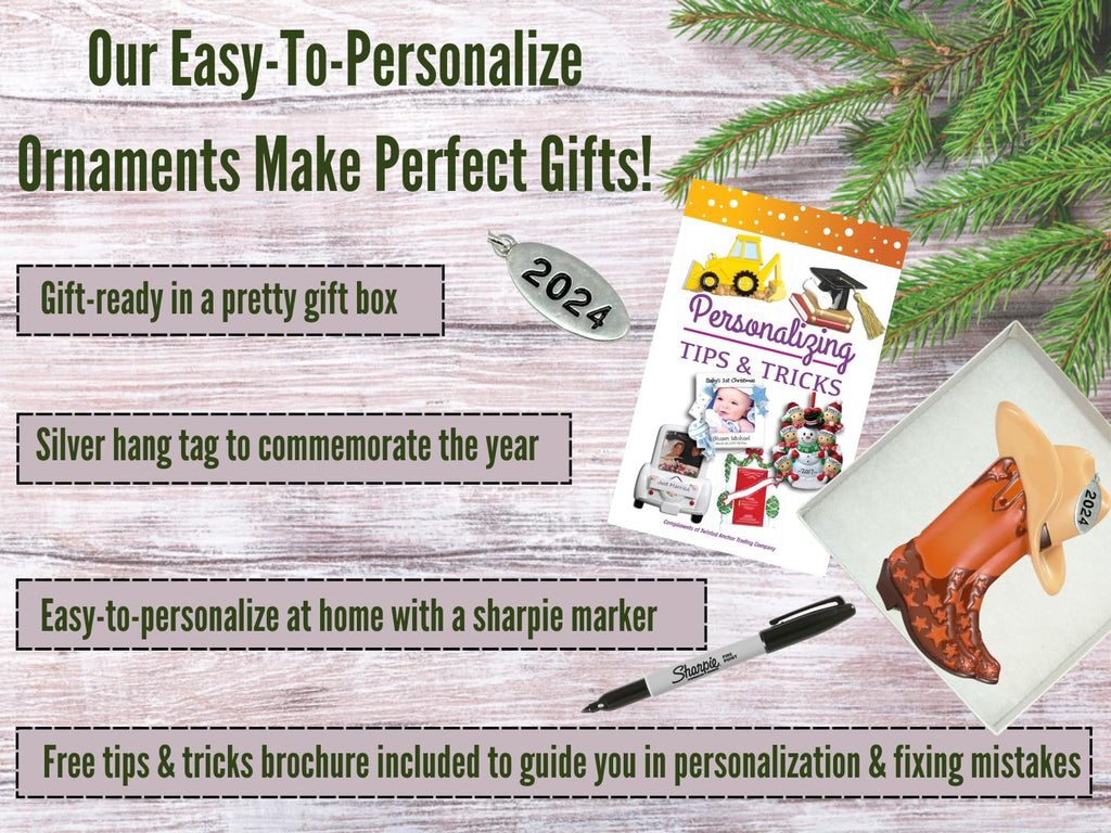 Brown Cowboy Boot Ornament, Arrives in Gift Box