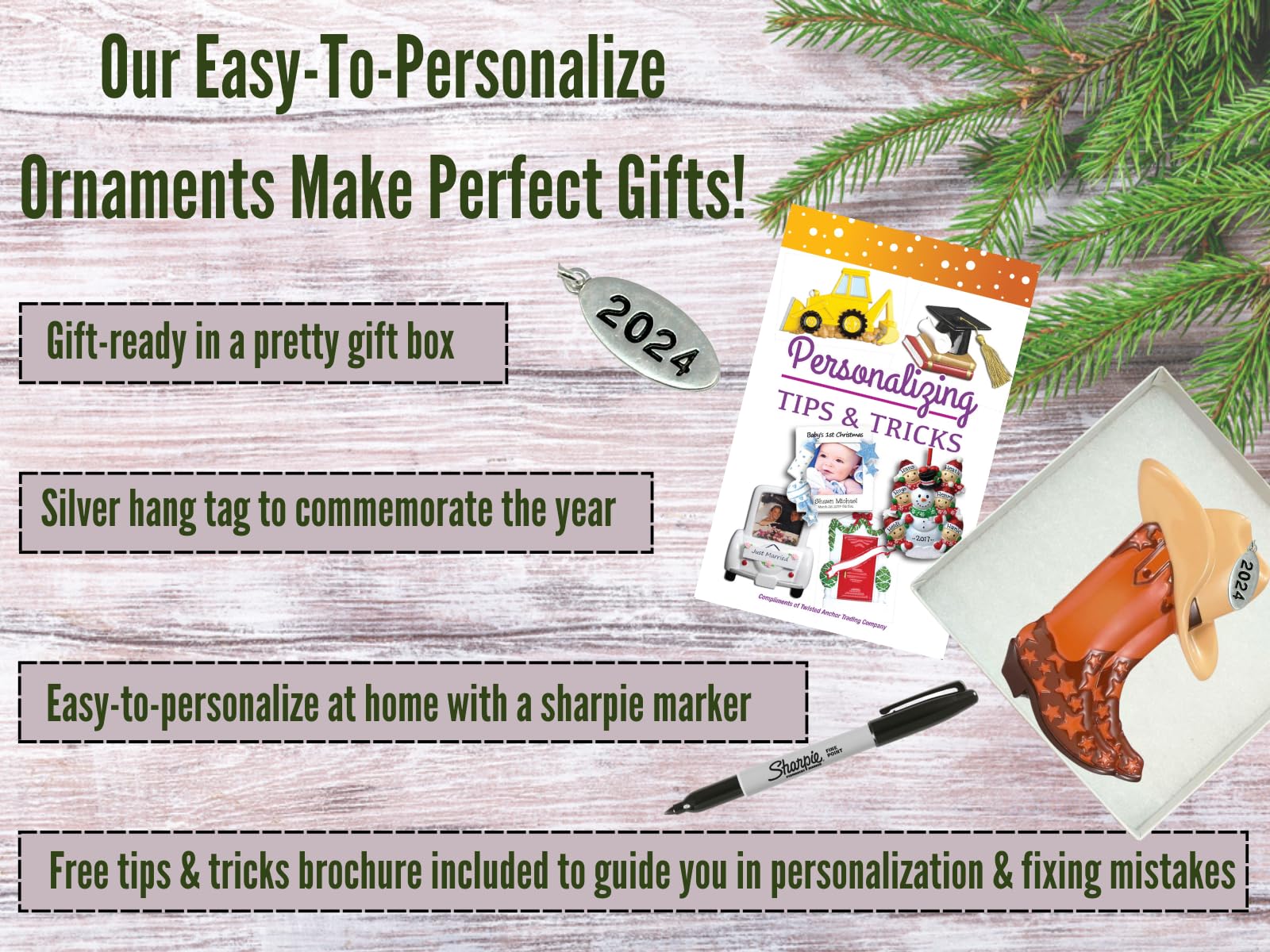 Brown Cowboy Boot Ornament, Arrives in Gift Box