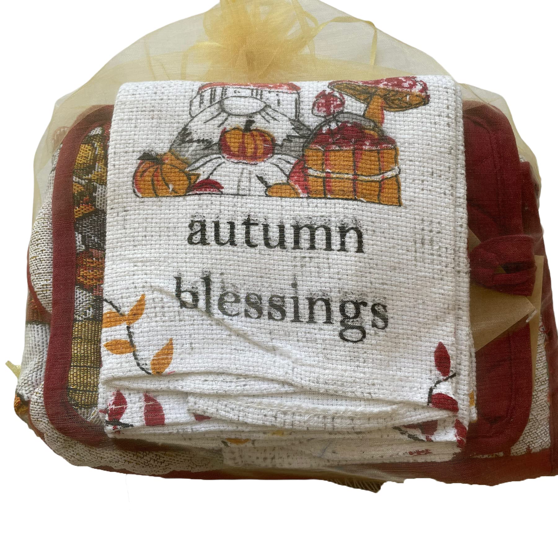 8 pc Gnome Placemats Set - Fall Gnome Kitchen Decor Set with Towels and More - Adorable Fall Placemats Set - Comes in Organza Gift Bag