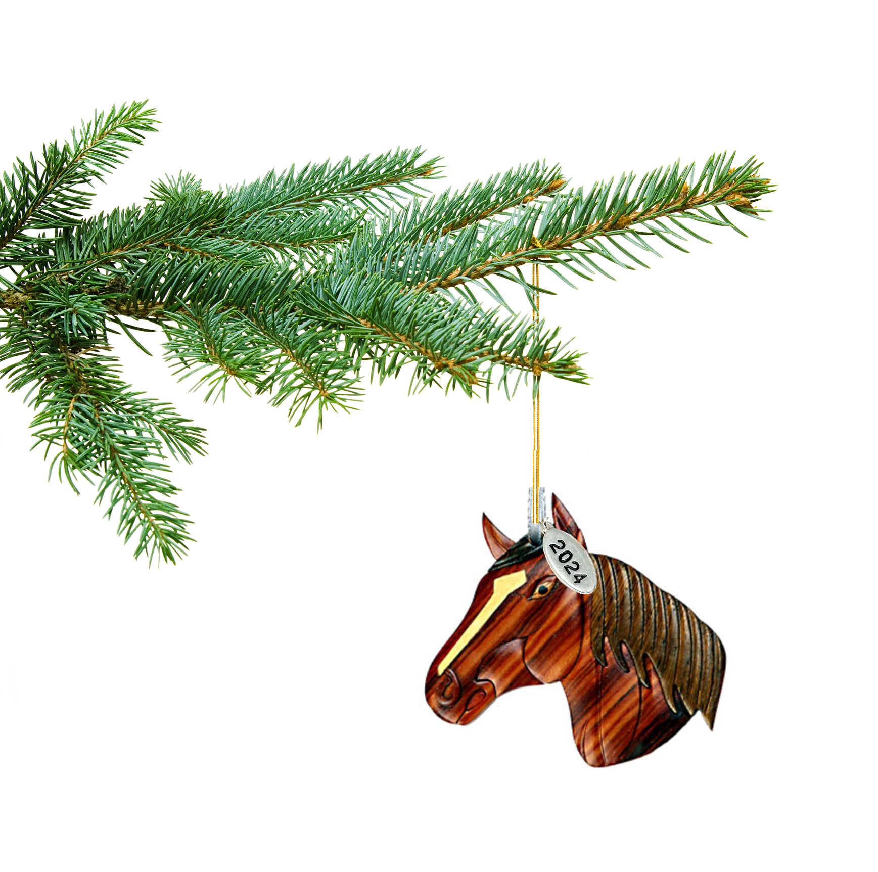 Horse Ornament - Horse Christmas Ornament 2024 - Two-Tone Wood Christmas Ornament - Intarsia Design - Comes in A Gift Box So It's Ready for Giving
