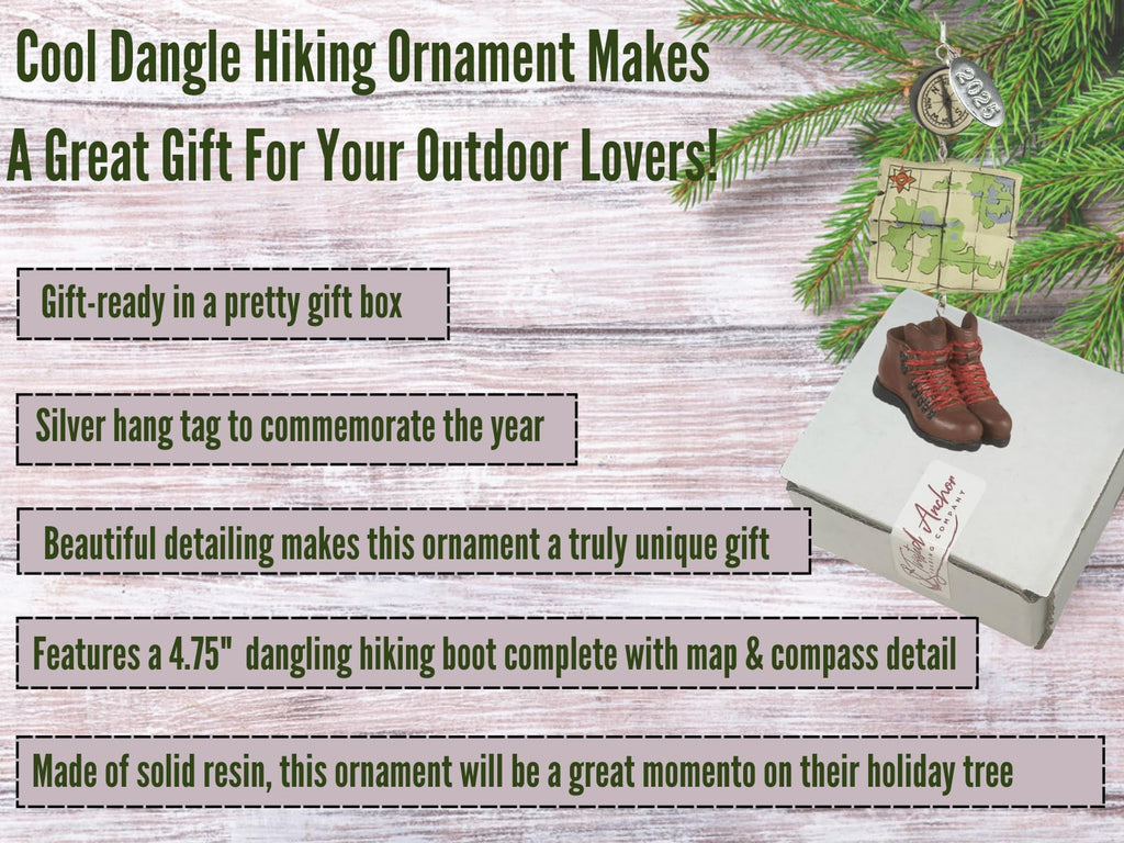 2025 Camping Ornaments Backpacking, Hiking Ornament - Stunning Dangling Hiking Boot - Comes in a Gift Box so It's Ready for Giving