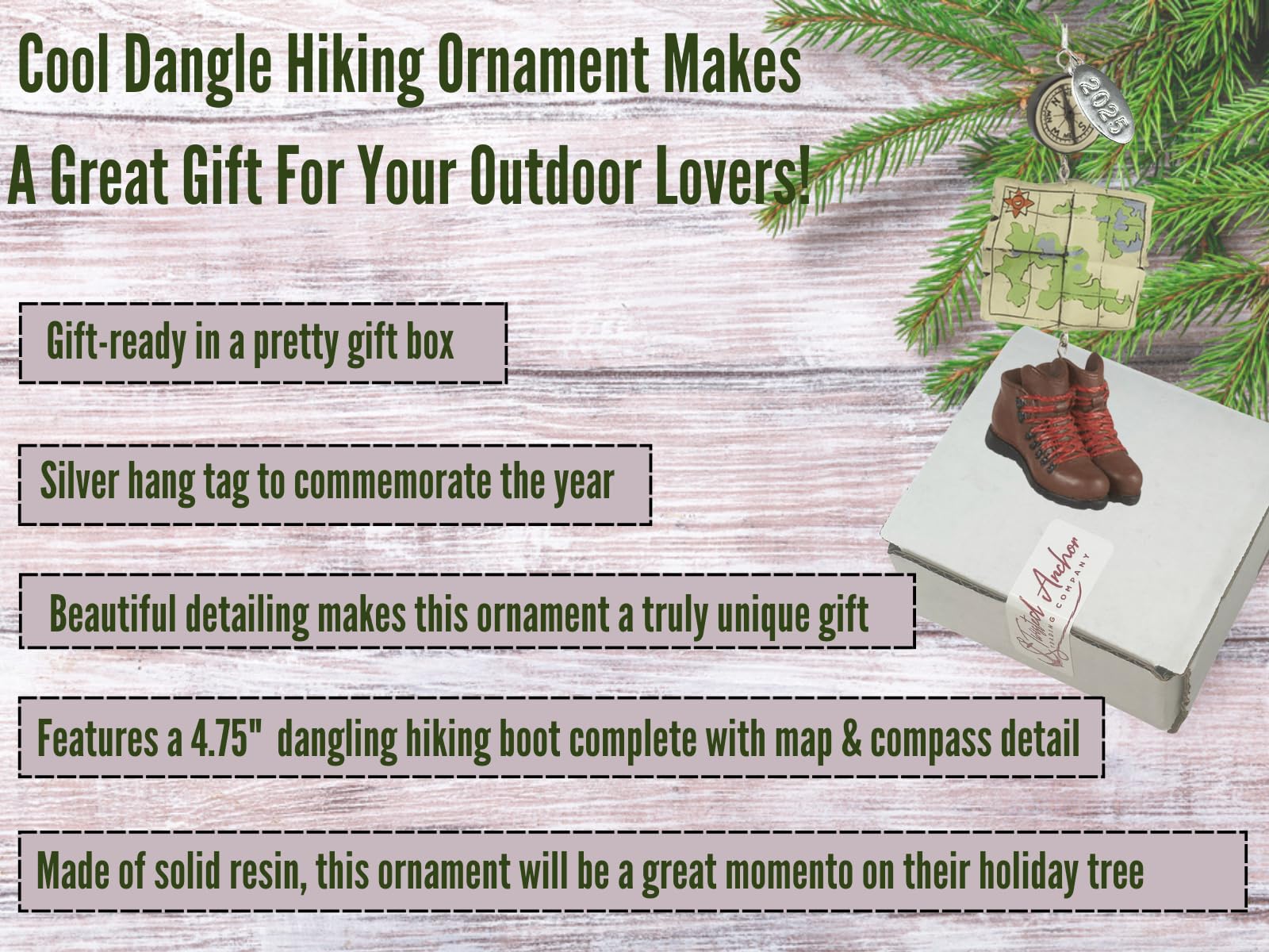 2025 Camping Ornaments Backpacking, Hiking Ornament - Stunning Dangling Hiking Boot - Comes in a Gift Box so It's Ready for Giving