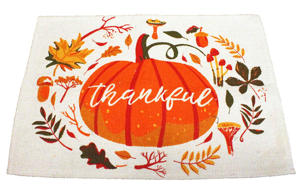 Thanksgiving Placemats - Thankful Pumpkin Placemats - Fall Placemats Set of 4 - Tapestry Style Autumn Home Decor