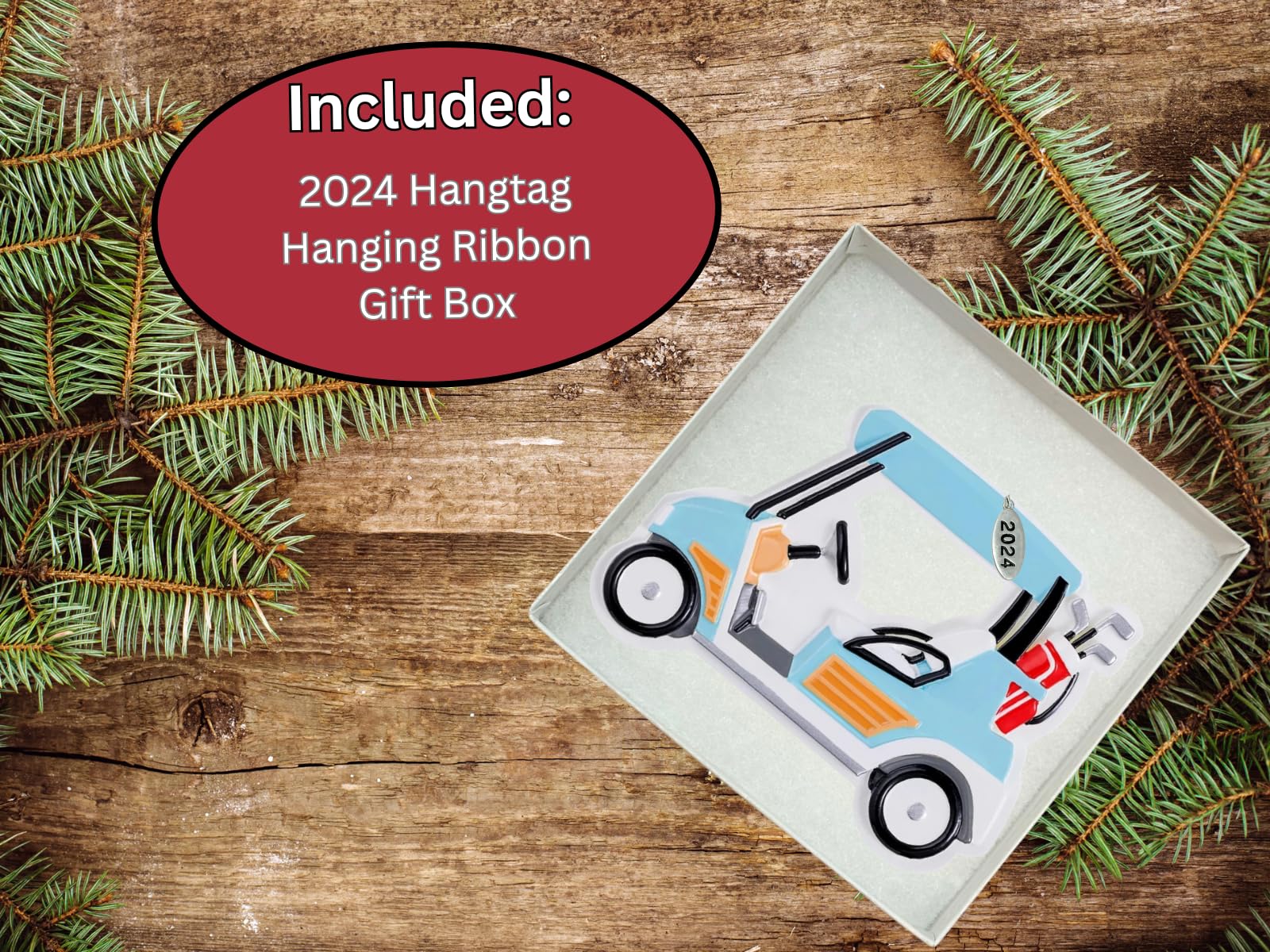 Golf Cart Christmas Ornament with 2024 Hangtag, Cute Blue Golf Cart, Comes in Gift Box - Cool Golf Gifts for Men Golfers, Perfect Dad Gift