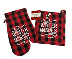 5 pc Buffalo Plaid Kitchen Towels Set w/Pot Holder, Oven Mitt, Kitchen Magnet Christmas Kitchen Towels, Decor - Comes in an Organza Bag so It's Ready for Giving! (Winter Wishes)