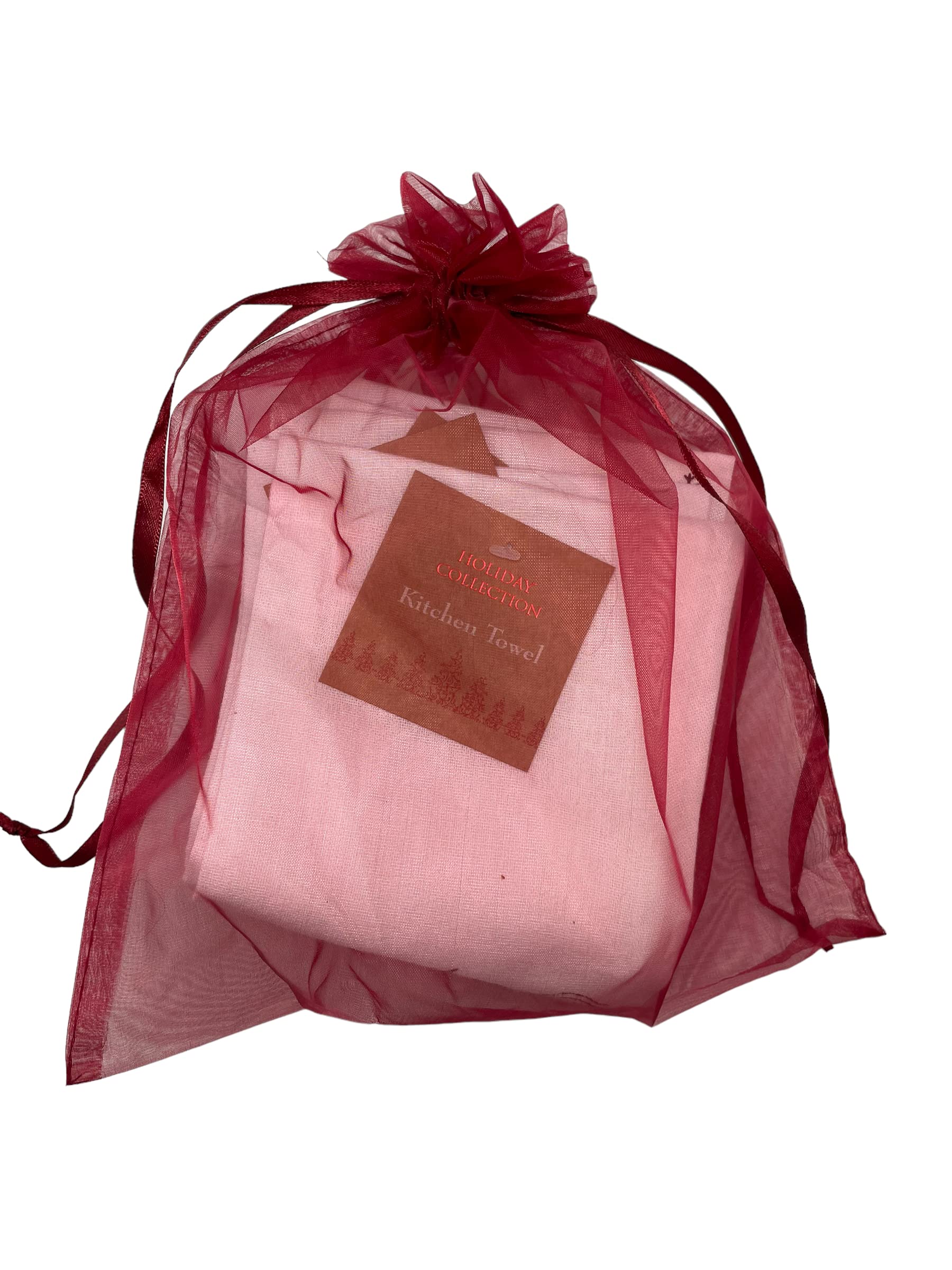 Set of 8 Flour Sack Holiday Christmas Plaid Kitchen Towels Gift Set - Christmas Kitchen Towel Set - Comes in Organza Gift Bag