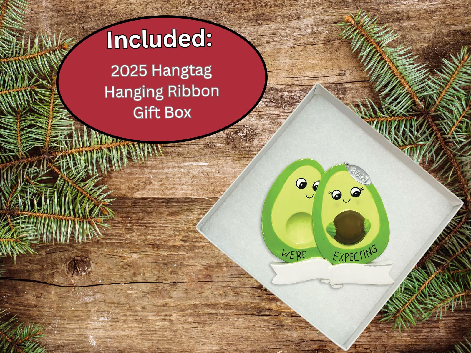 Avocado Couple Expecting Ornament - Cute and Funny Pregnancy Ornament To Personalize at home, in gift box