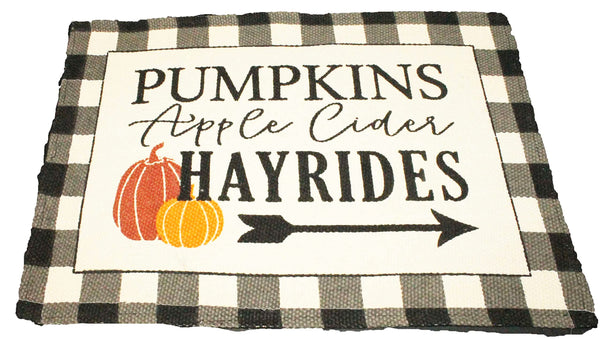 4 pc Fall Placemat Set - Fall Placemats, Pumpkins, Apple Cider, Hayrides Tapestry Style Design - Comes in an Organza Bag so It's Ready for Giving!