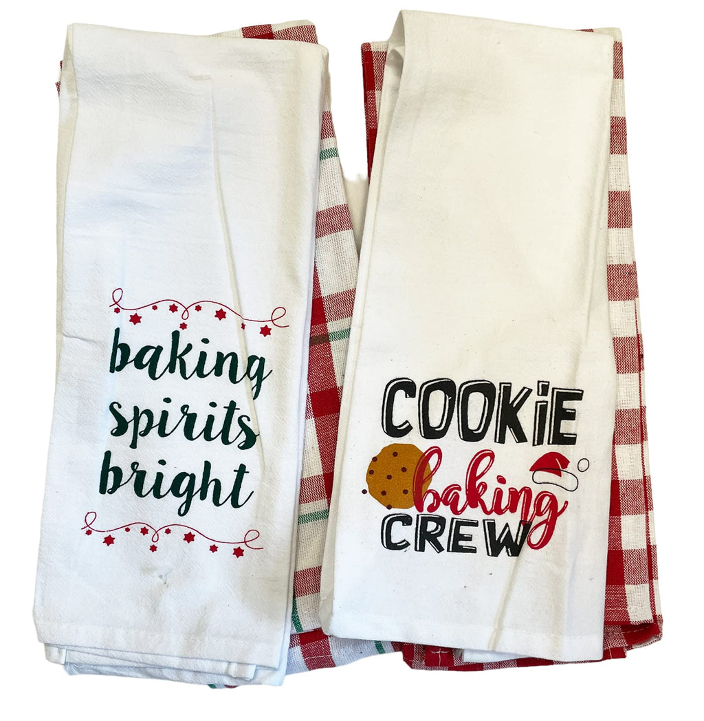Set of 8 Flour Sack Holiday Christmas Plaid Kitchen Towels Gift Set - Christmas Kitchen Towel Set - Comes in Organza Gift Bag