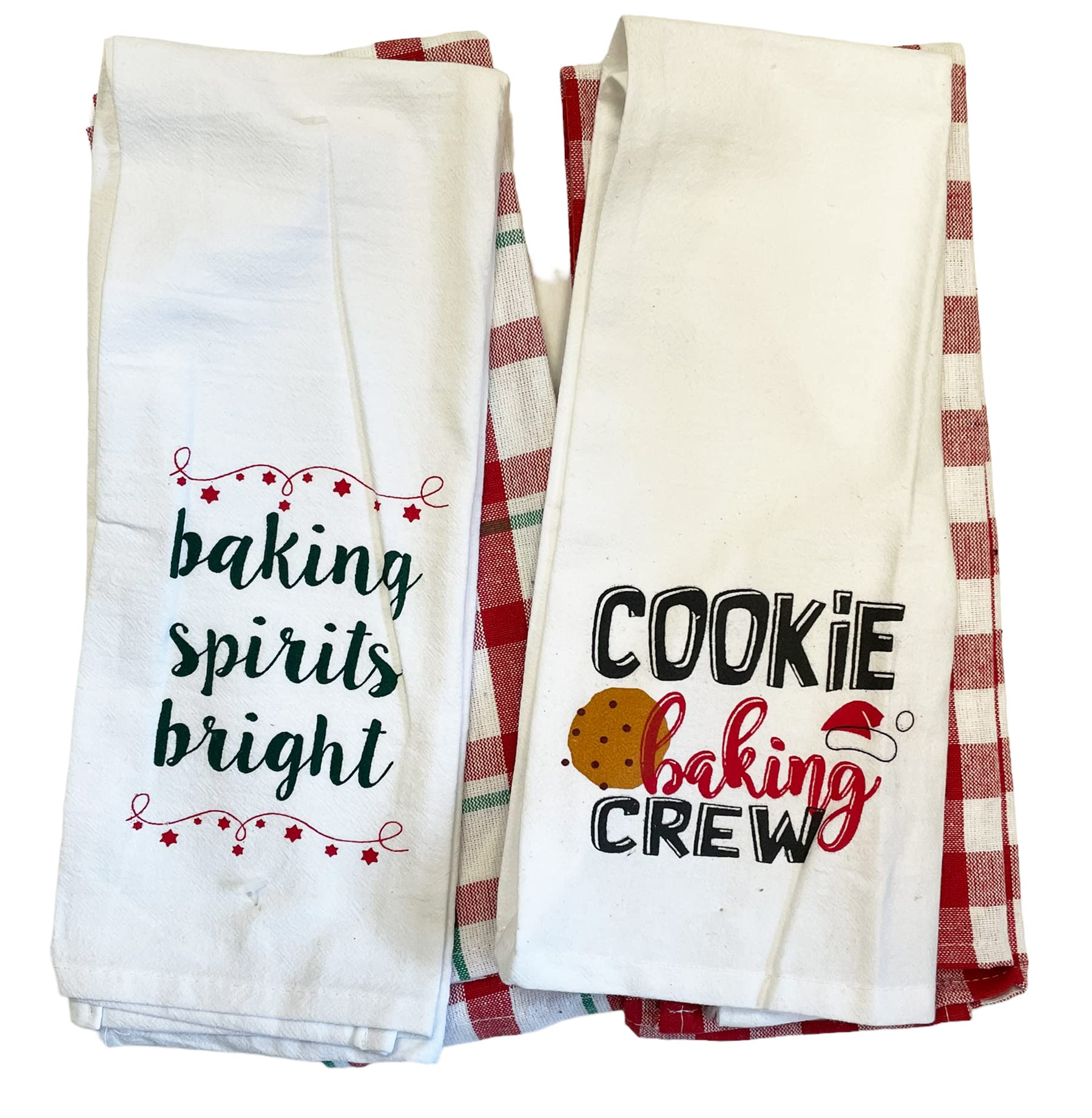 Set of 8 Flour Sack Holiday Christmas Plaid Kitchen Towels Gift Set - Christmas Kitchen Towel Set - Comes in Organza Gift Bag
