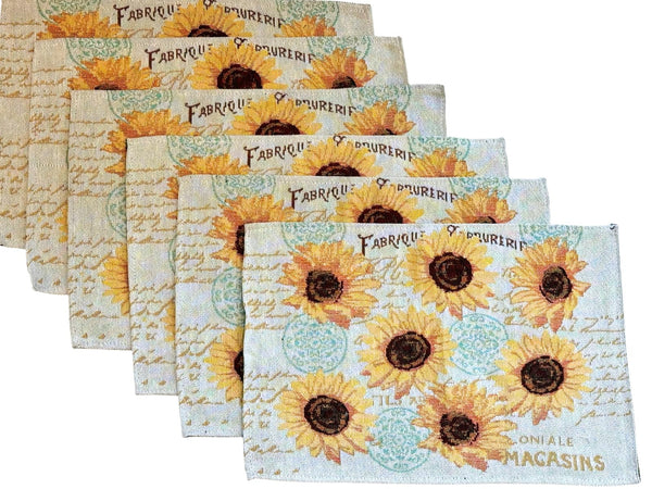 6 pc Sunflower Kitchen Towel Set - Includes 2 Sunflower Kitchen Towels and 4 Sunflower Placemats - Comes in an Organza Bag so It's Ready for Giving!