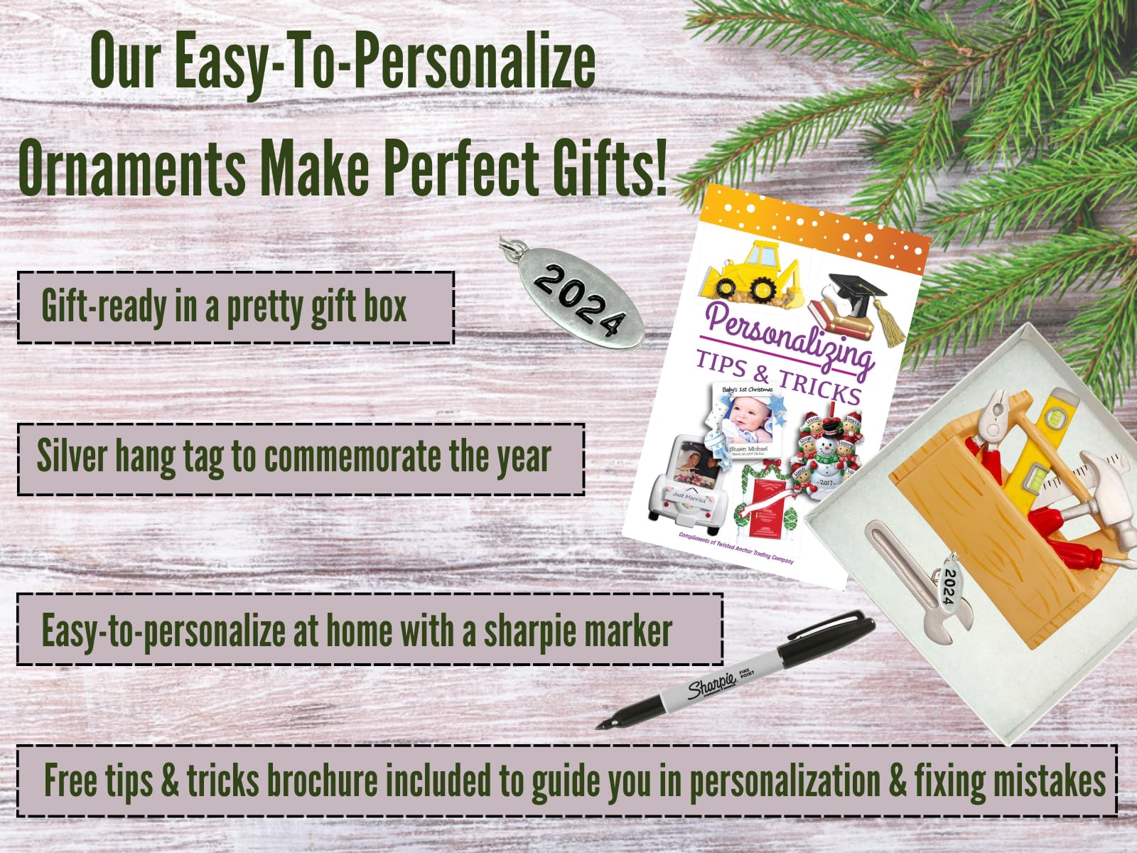 Handyman, Carpenter Ornament, w/ Tools and Toolbox - Easy to Personalize at Home - Comes in a Gift Box