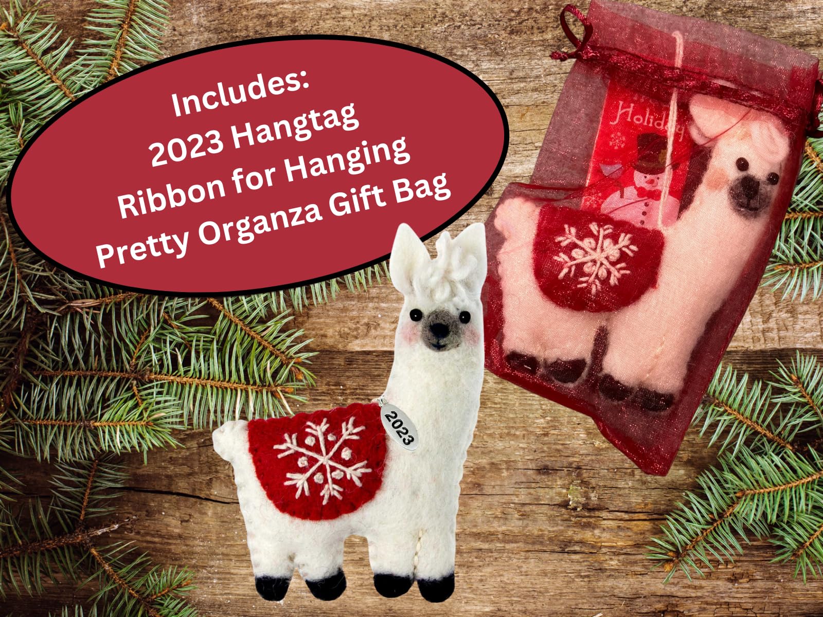 Llama Christmas Ornaments 2025, Fair Trade, Hand Felted, Comes in a Gift Bag