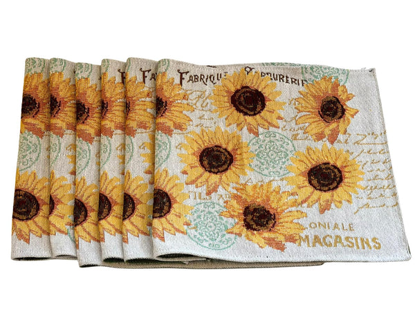 6 pc Sunflower Kitchen Towel Set - Includes 2 Sunflower Kitchen Towels and 4 Sunflower Placemats - Comes in an Organza Bag so It's Ready for Giving!