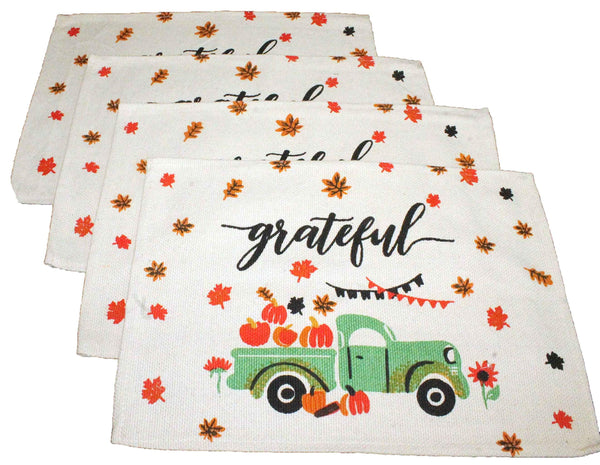 Thanksgiving Placemats - Fall Placemats Set of 4 - Grateful Vintage Truck Tapestry Style Design Autumn Home Decor