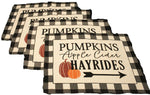 8 pc Fall Placemats Set - Buffalo Plaid Placemats with Apple Cider, Hayrides & Pumpkins - Tapestry Style Autumn Home Decor