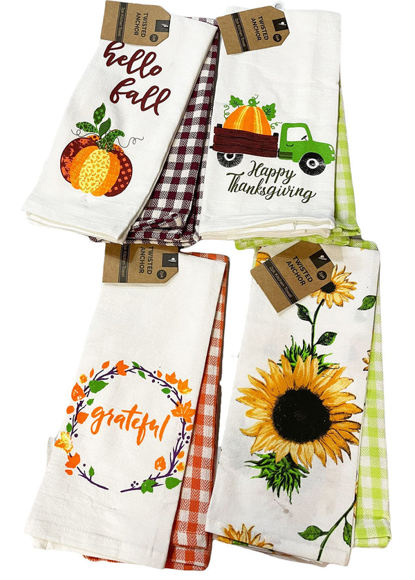 Twisted Anchor Trading Company Fall Kitchen Towels Gift Set - 8 pc Plaid Kitchen Towels, Thanksgiving Fall Kitchen Towel Set, Flour Sack Kitchen Towels - Comes in Organza Gift Bag