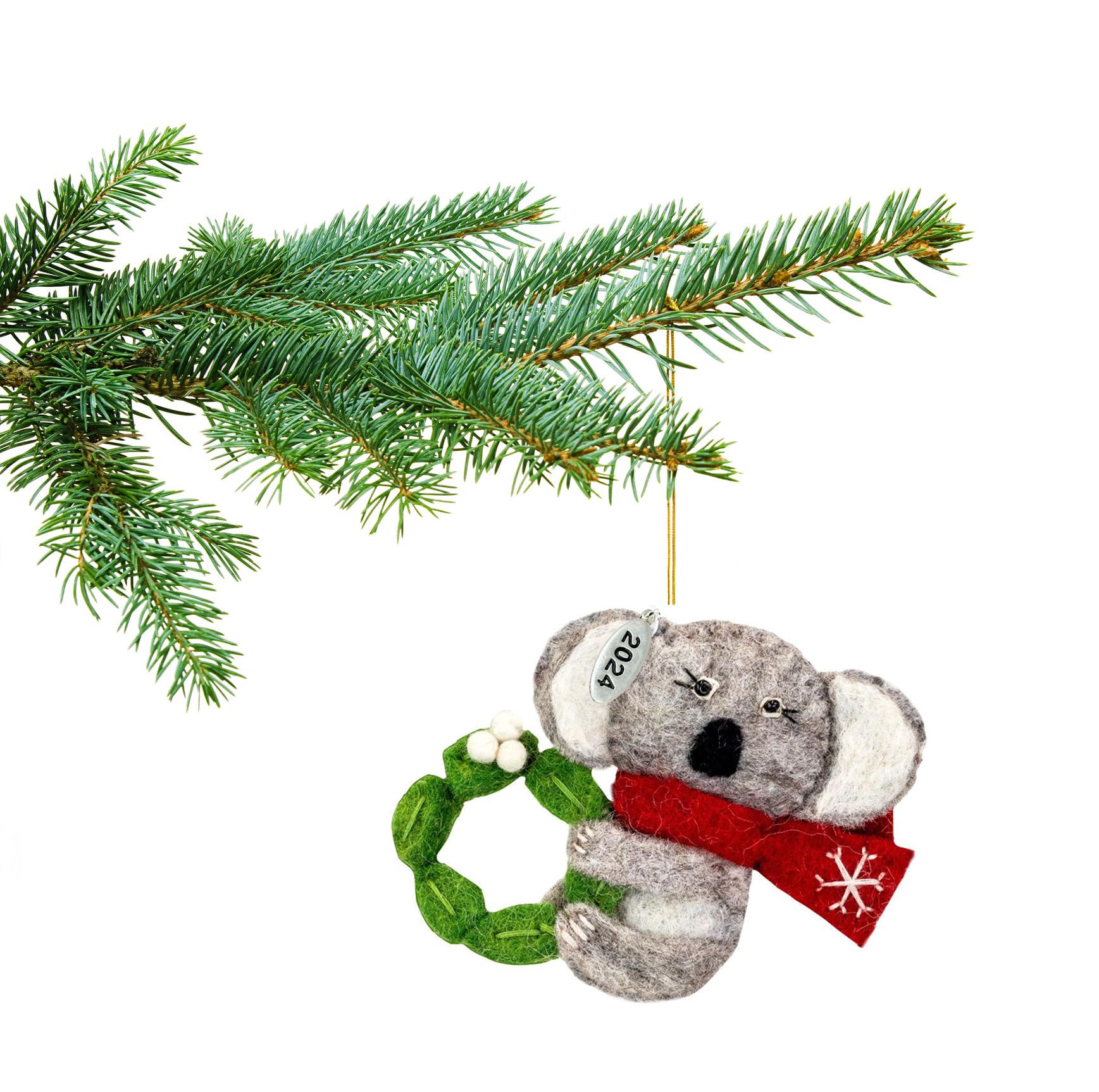 Koala Gifts, Koala Christmas Ornament, Felt Koala Ornament 2025, Fair Trade, Hand Felted Made in Nepal - Comes in a Gift Box so It's Ready for Giving!