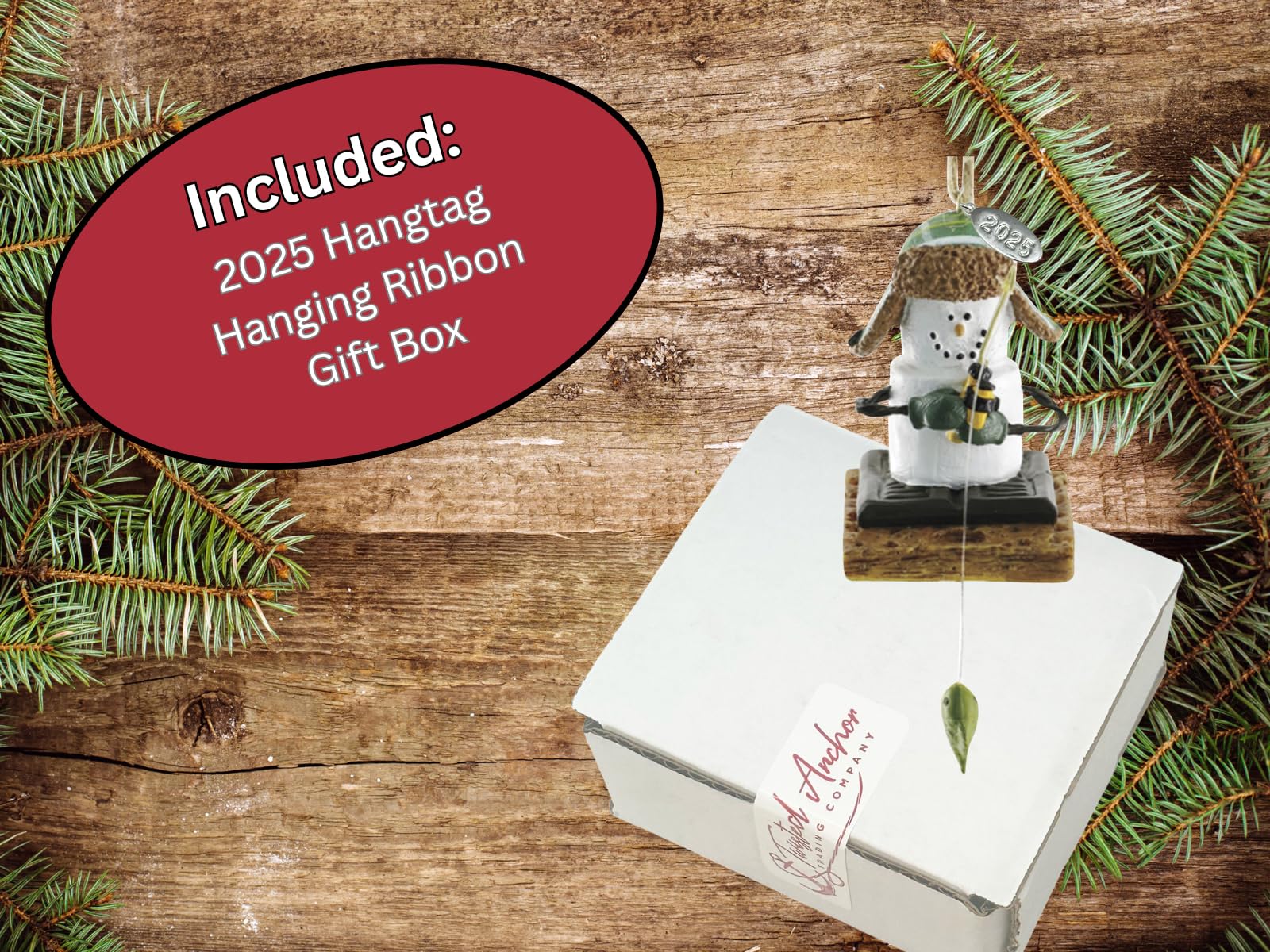 Smores Ice Fishing Ornament, Ice Fisherman, Fish on Rod - Comes in Gift Box so It's Ready for Giving