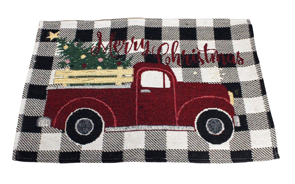 8 pc Merry Christmas Buffalo Plaid Placemats Kitchen Decor Set - Matching Placemats, Kitchen Towels, Pot Holder, and Oven Mitt - Comes in an Organza Bag so It's Ready for Giving!