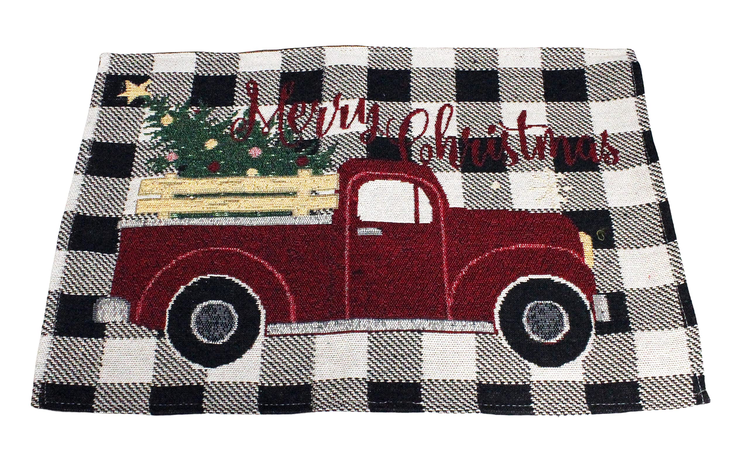 8 pc Merry Christmas Buffalo Plaid Placemats Kitchen Decor Set - Matching Placemats, Kitchen Towels, Pot Holder, and Oven Mitt - Comes in an Organza Bag so It's Ready for Giving!