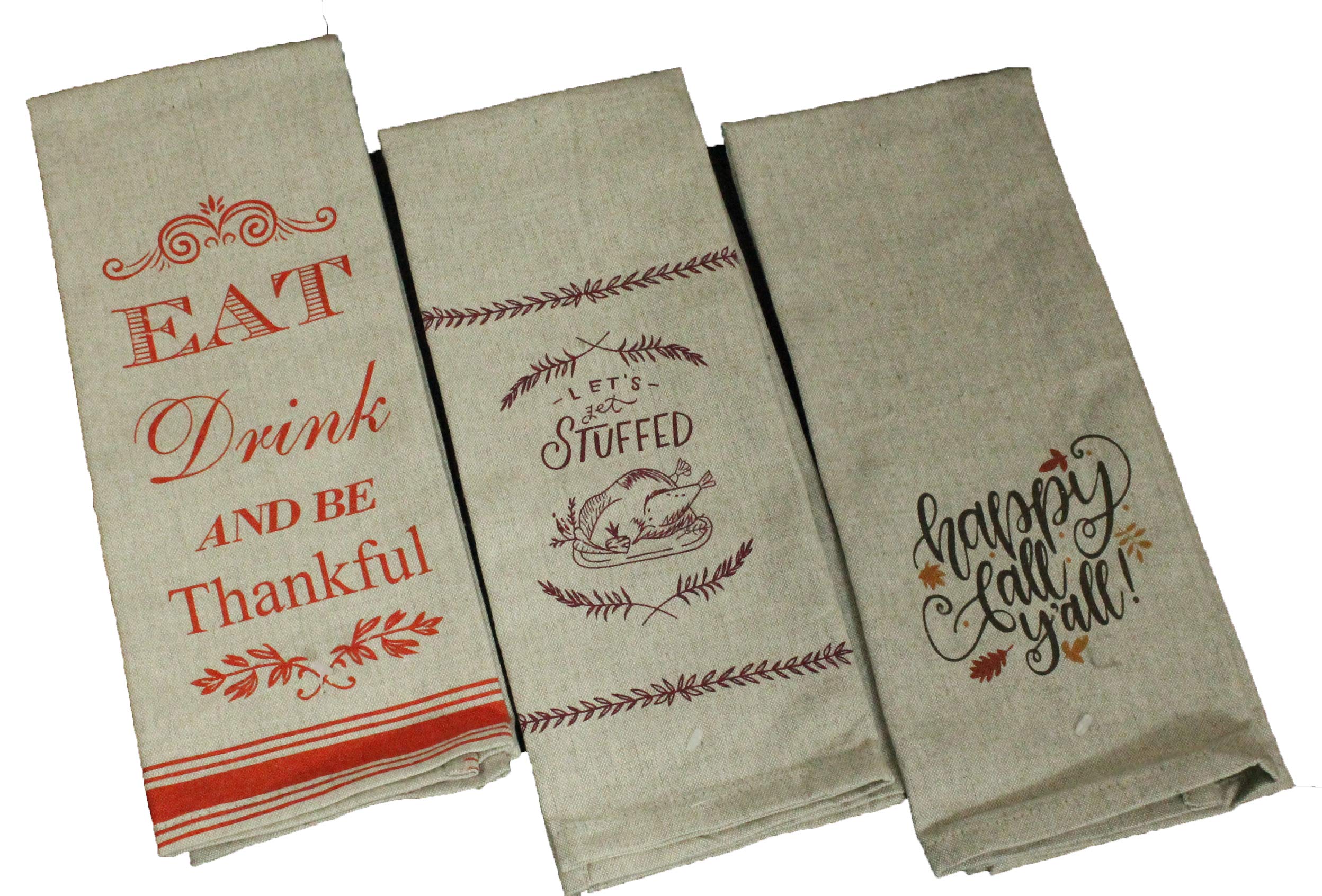 Set of 6 Dark Linen Thanksgiving Kitchen Towels Gift Set - Fall Kitchen Towel Set - Comes in Organza Gift Bag