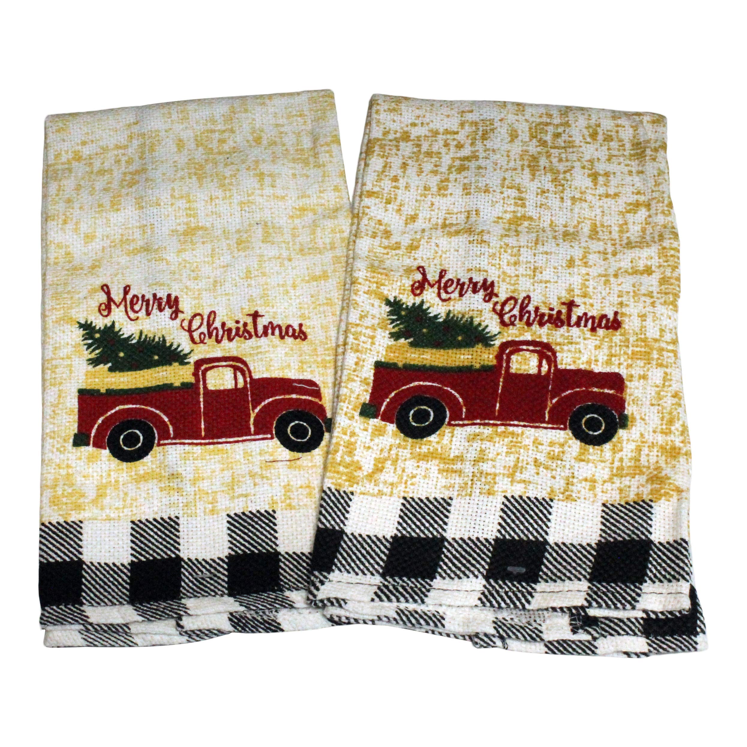 8 pc Merry Christmas Buffalo Plaid Placemats Kitchen Decor Set - Matching Placemats, Kitchen Towels, Pot Holder, and Oven Mitt - Comes in an Organza Bag so It's Ready for Giving!