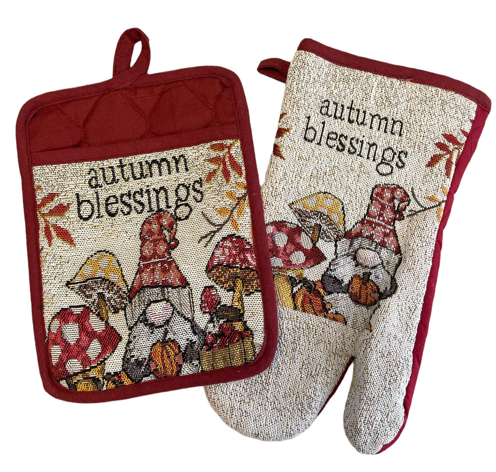 8 pc Gnome Placemats Set - Fall Gnome Kitchen Decor Set with Towels and More - Adorable Fall Placemats Set - Comes in Organza Gift Bag
