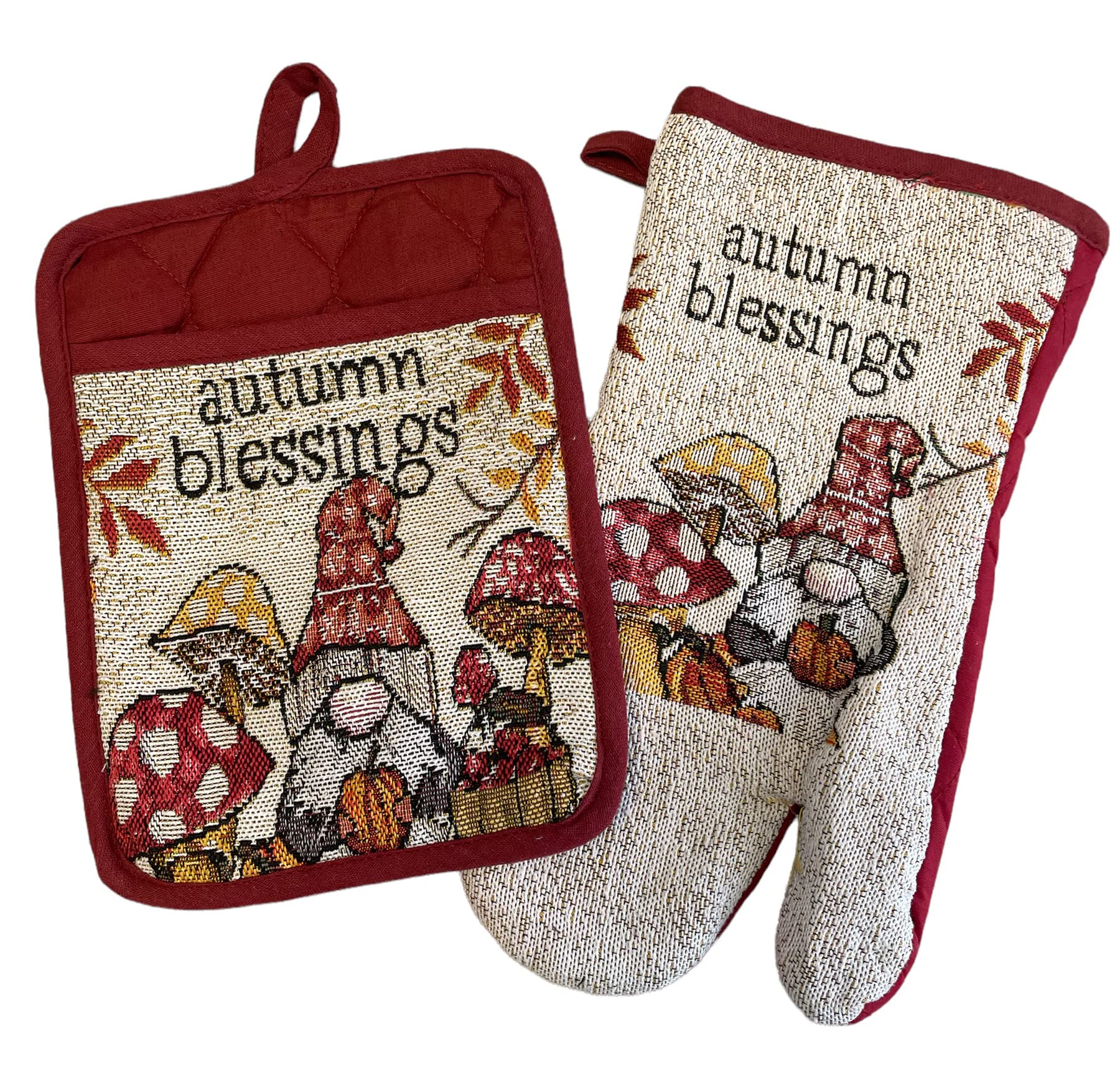 8 pc Gnome Placemats Set - Fall Gnome Kitchen Decor Set with Towels and More - Adorable Fall Placemats Set - Comes in Organza Gift Bag