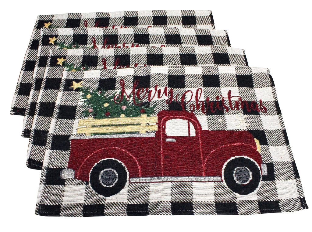 8 pc Merry Christmas Buffalo Plaid Placemats Kitchen Decor Set - Matching Placemats, Kitchen Towels, Pot Holder, and Oven Mitt - Comes in an Organza Bag so It's Ready for Giving!
