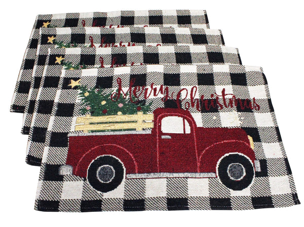 8 pc Merry Christmas Buffalo Plaid Placemats Kitchen Decor Set - Matching Placemats, Kitchen Towels, Pot Holder, and Oven Mitt - Comes in an Organza Bag so It's Ready for Giving!