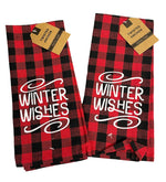 5 pc Buffalo Plaid Kitchen Towels Set w/Pot Holder, Oven Mitt, Kitchen Magnet Christmas Kitchen Towels, Decor - Comes in an Organza Bag so It's Ready for Giving! (Winter Wishes)