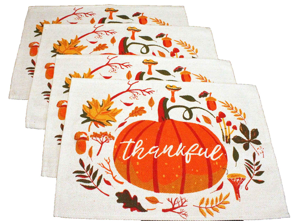 Thanksgiving Placemats - Thankful Pumpkin Placemats - Fall Placemats Set of 4 - Tapestry Style Autumn Home Decor
