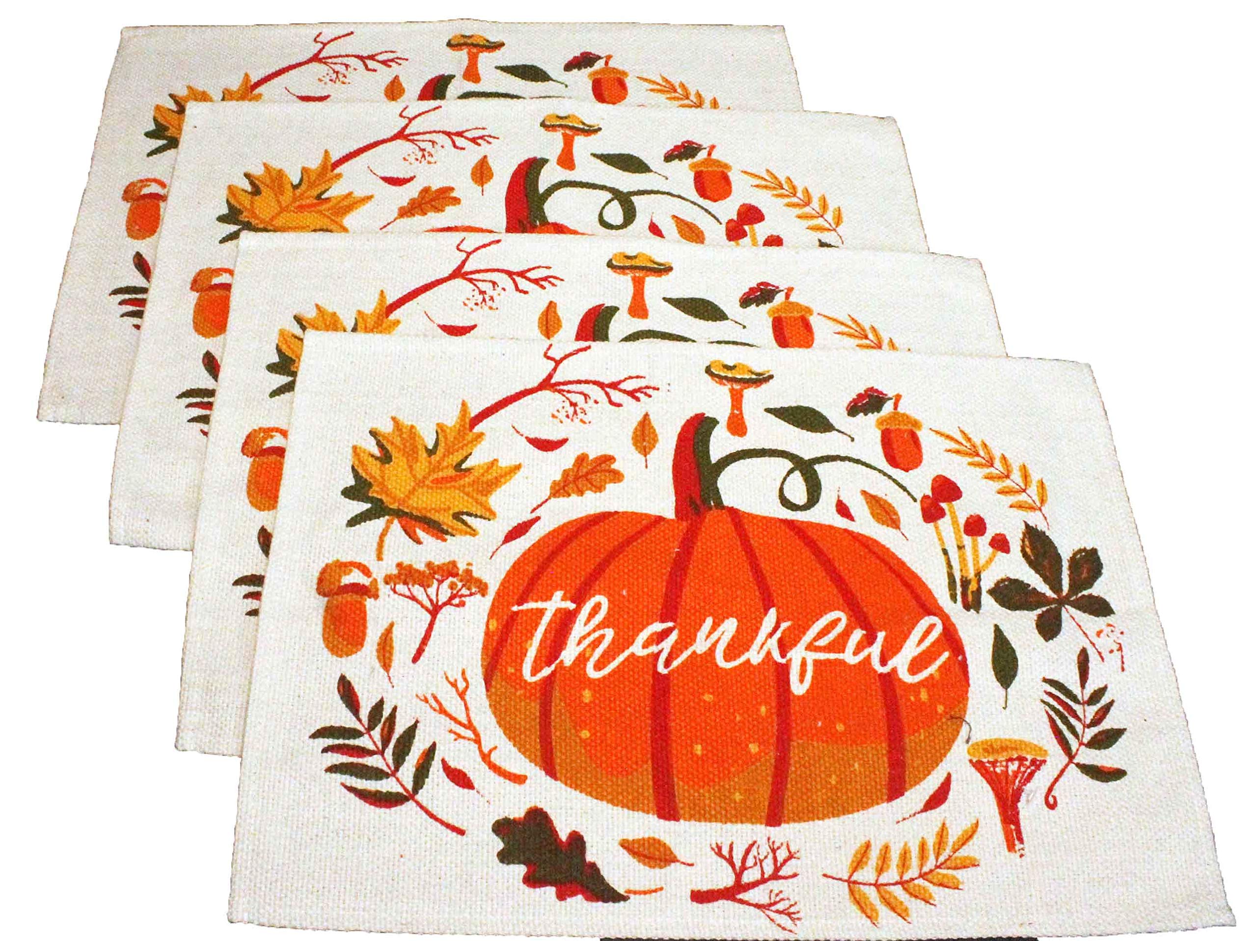 Thanksgiving Placemats - Thankful Pumpkin Placemats - Fall Placemats Set of 4 - Tapestry Style Autumn Home Decor