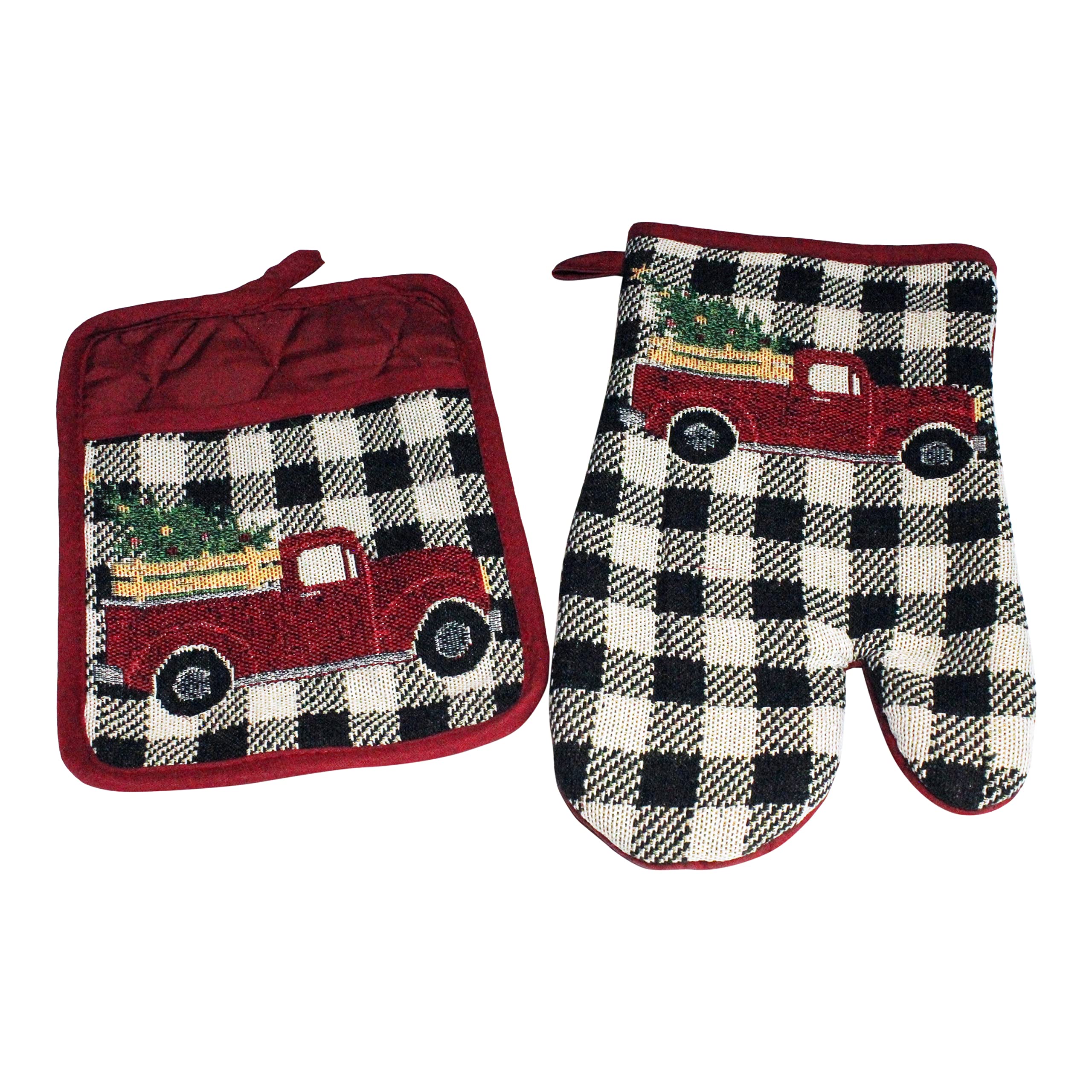 8 pc Merry Christmas Buffalo Plaid Placemats Kitchen Decor Set - Matching Placemats, Kitchen Towels, Pot Holder, and Oven Mitt - Comes in an Organza Bag so It's Ready for Giving!