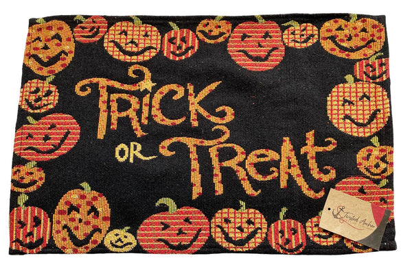 4 pc Halloween Placemats Set - Jack O Lanterns Pumpkins, Trick or Treat, Tapestry Style, Comes in Gift Bag