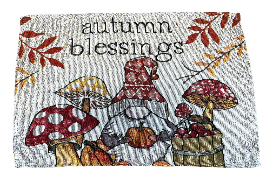 8 pc Gnome Placemats Set - Fall Gnome Kitchen Decor Set with Towels and More - Adorable Fall Placemats Set - Comes in Organza Gift Bag