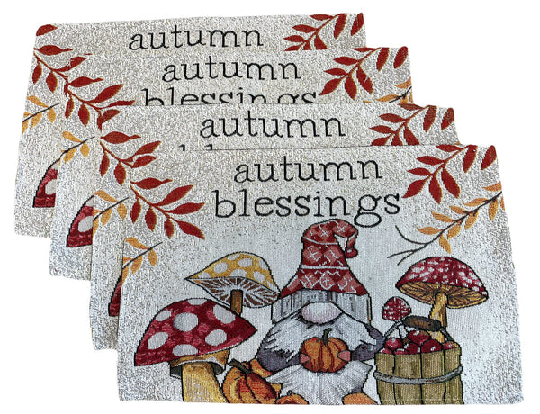 8 pc Gnome Placemats Set - Fall Gnome Kitchen Decor Set with Towels and More - Adorable Fall Placemats Set - Comes in Organza Gift Bag