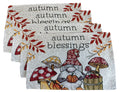 Gnome Placemats Set of 4 - Fall Gnome Kitchen Decor Set with Autumn Blessings Sentiment, Tapestry Style - Adorable Fall Placemats Set - Comes in Organza Gift Bag
