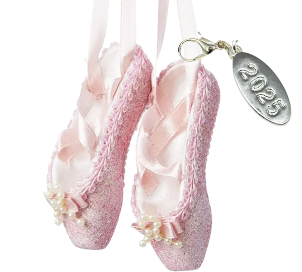 Pink Ballet Shoes Christmas Ornament, with Sparkling Glitter 2025, In Gift Box
