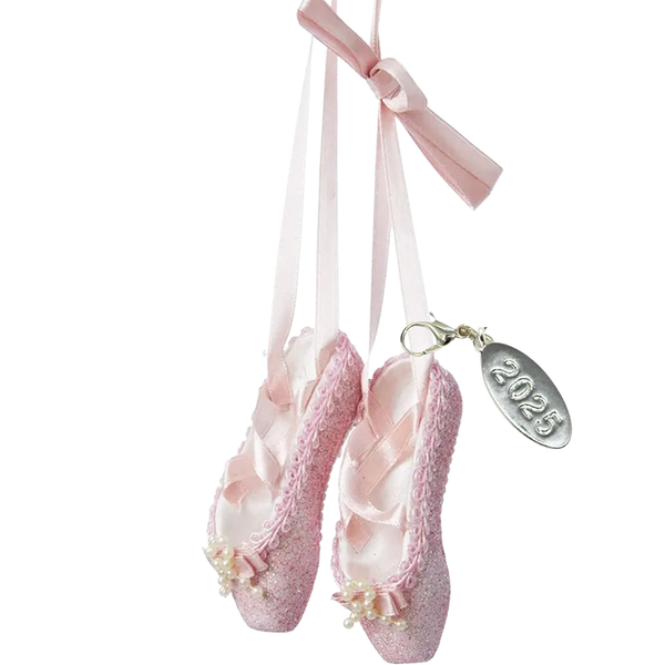 Pink Ballet Shoes Christmas Ornament, with Sparkling Glitter 2025, In Gift Box