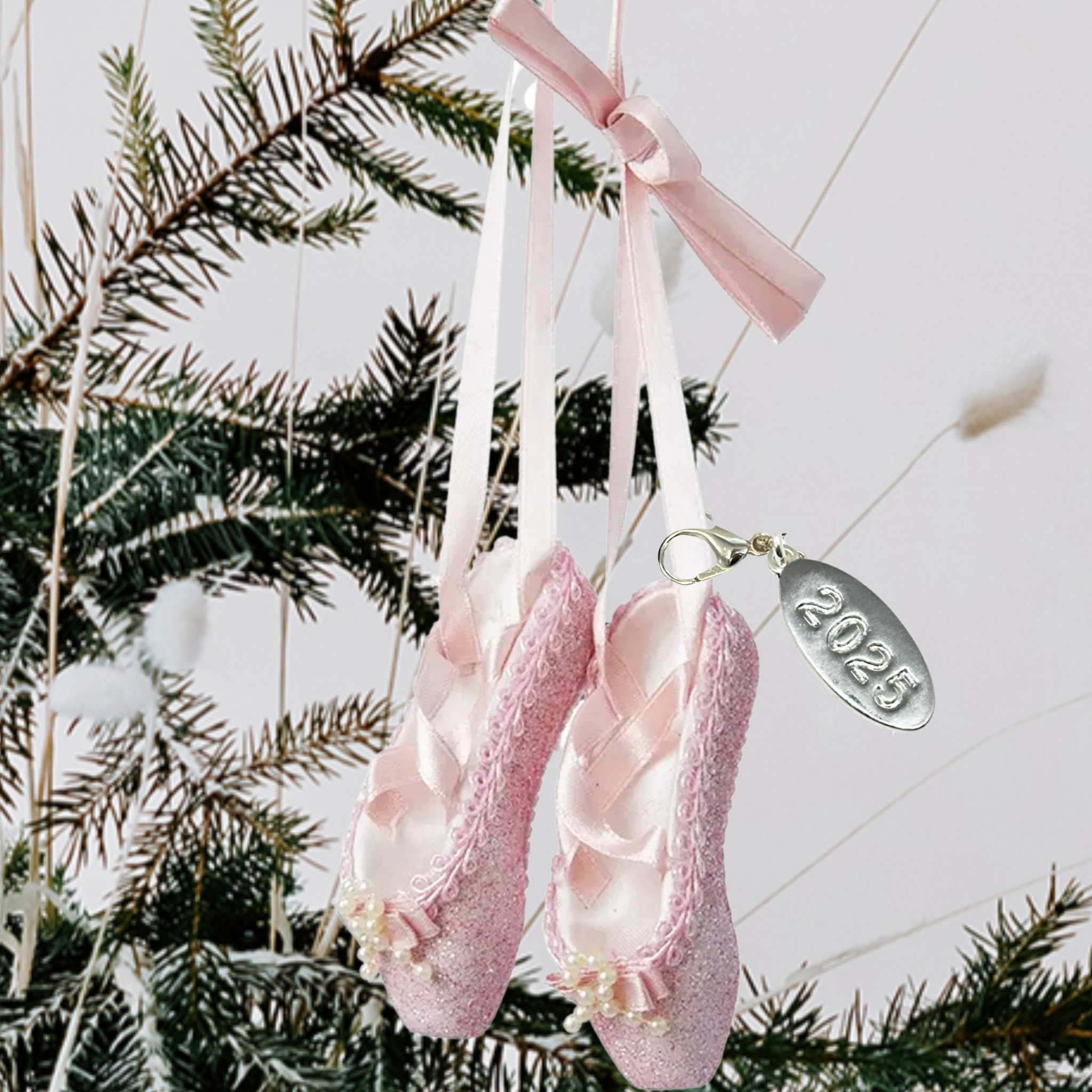 Pink Ballet Shoes Christmas Ornament, with Sparkling Glitter 2025, In Gift Box