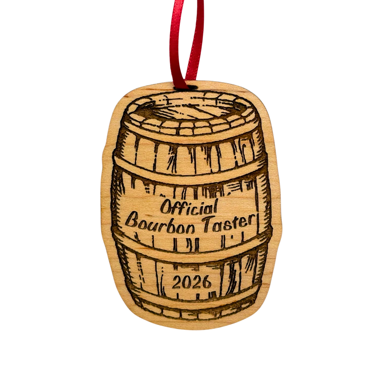 Bourbon Christmas Ornament "Official Bourbon Taster" 2026, Beautiful Laser Cut Wood, In Gift Box)