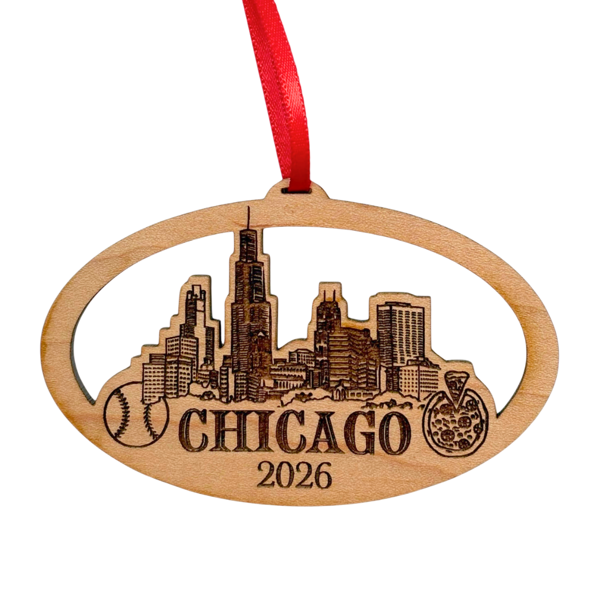 Chicago Ornament 2026, Beautiful Laser Cut Wood Chicago Gifts, Windy City Gift Idea, Chicago Trip Souvenir Idea, City Gifts, Comes in a Gift Box
