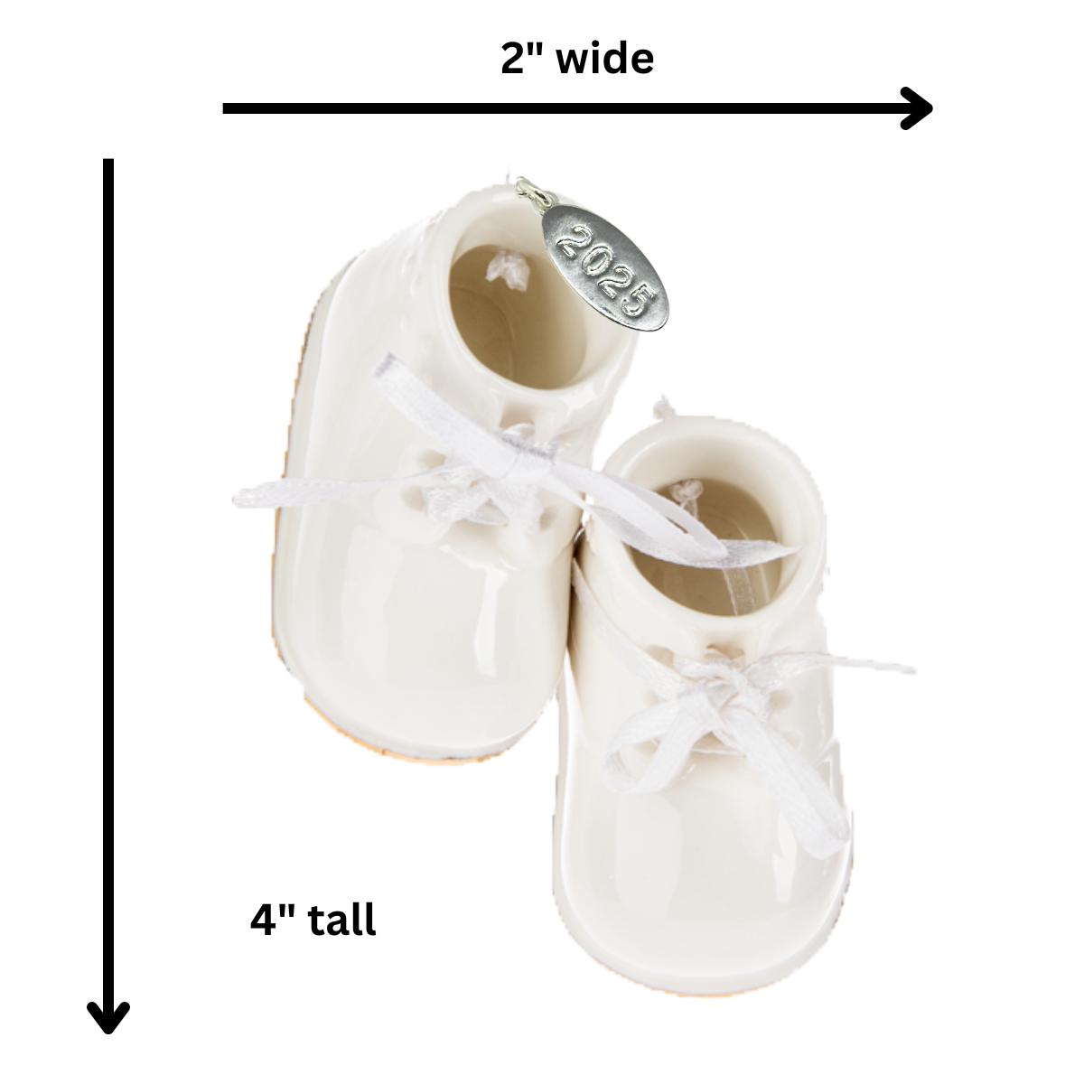 Ivory Baby Shoe Ornament Babys First Christmas Boy or Girl Ornament 2025 Cream Porcelain Baby Booties - Can Be Personalized - with Gift Box