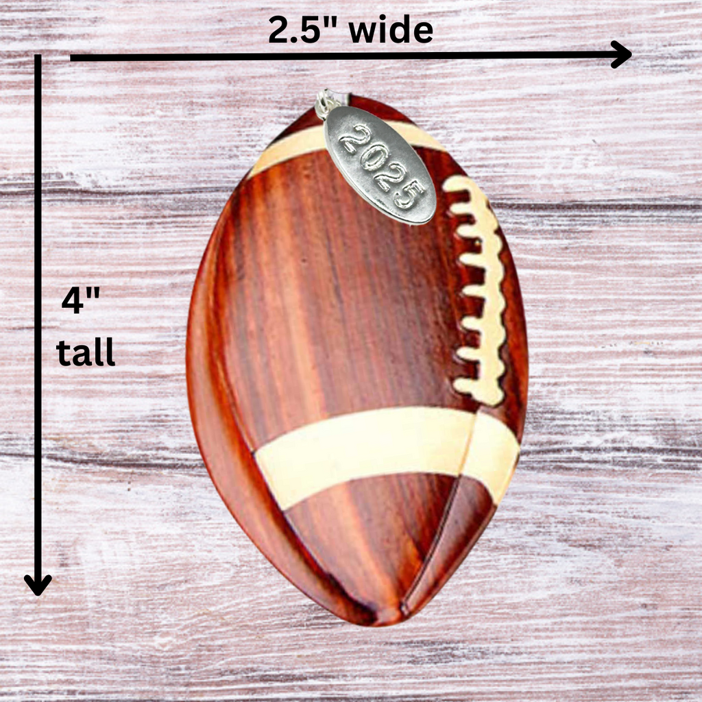 2026 Football Ornament, Stunning Two-Tone Wood Christmas Ornament - Intarsia Design - Comes in a Gift Box