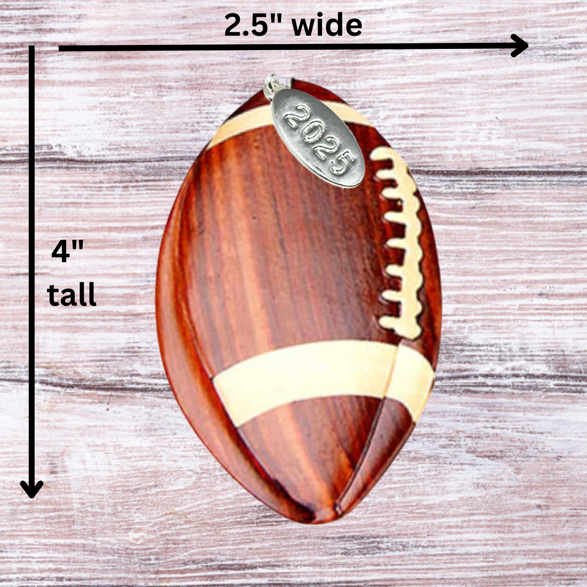 2026 Football Ornament, Stunning Two-Tone Wood Christmas Ornament - Intarsia Design - Comes in a Gift Box