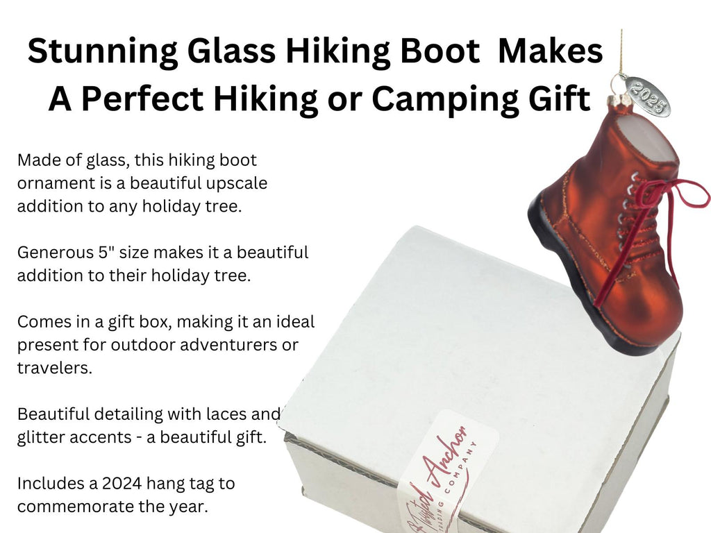 2025 Camping Ornaments Backpacking, Hiking Ornament - Stunning Dangling Hiking Boot 5" - Comes in a Gift Box so It's Ready for Giving