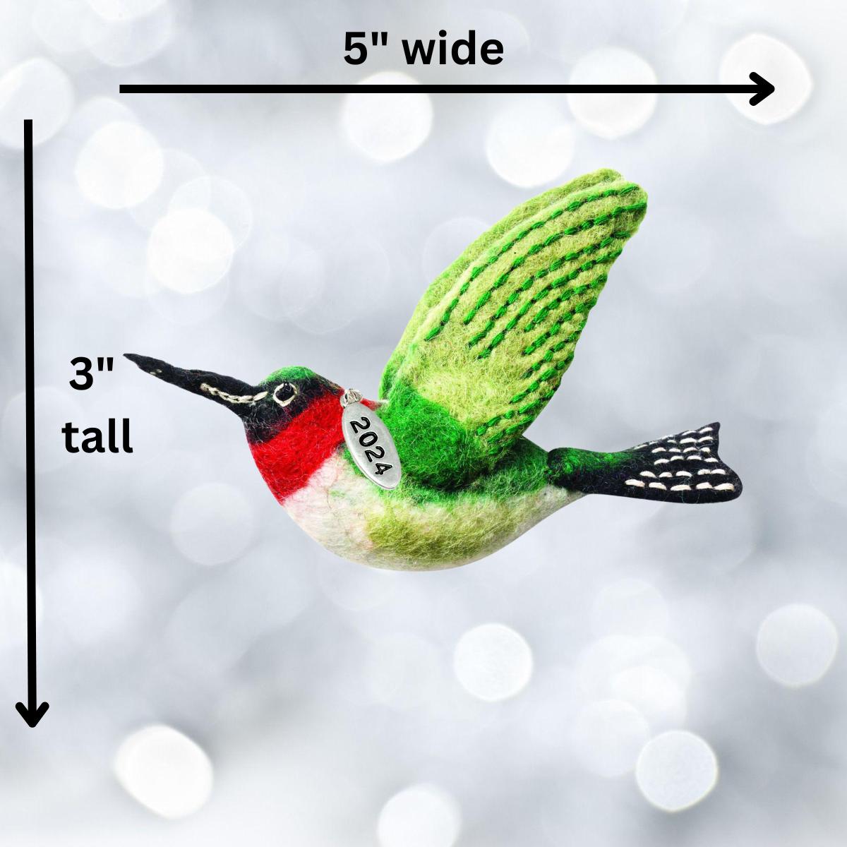 Felt Christmas Ornaments - Ruby Throated Hummingbird Ornament - Fair Trade, Hand Felted Made in Nepal - Comes in a Gift Bag so It's Ready for Giving
