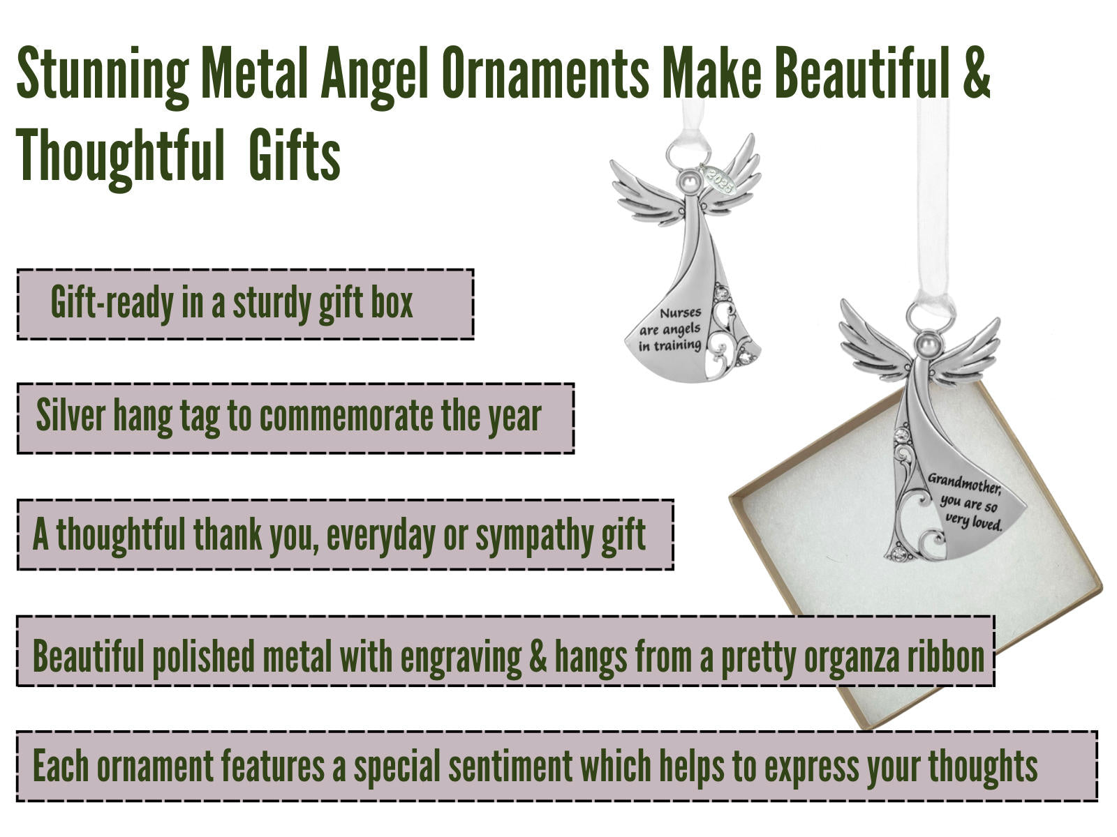 Metal Angel Christmas Ornament 2025 for Nurse, Mom, Grandma, Daughter, Friend or Sister with Sparkling Stones (Mom)